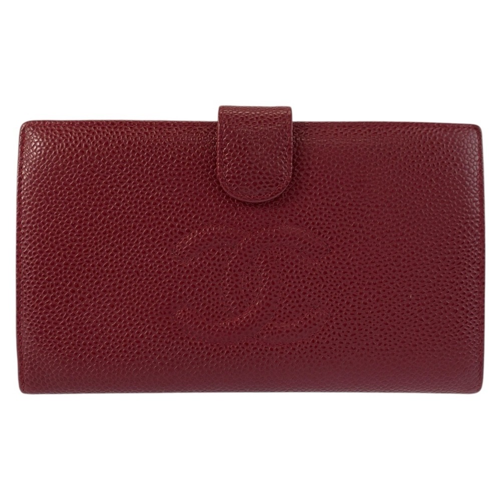 CHANEL Vintage Coco Mark Wine Red Leather Long Wallet with Gold Hardware for ...